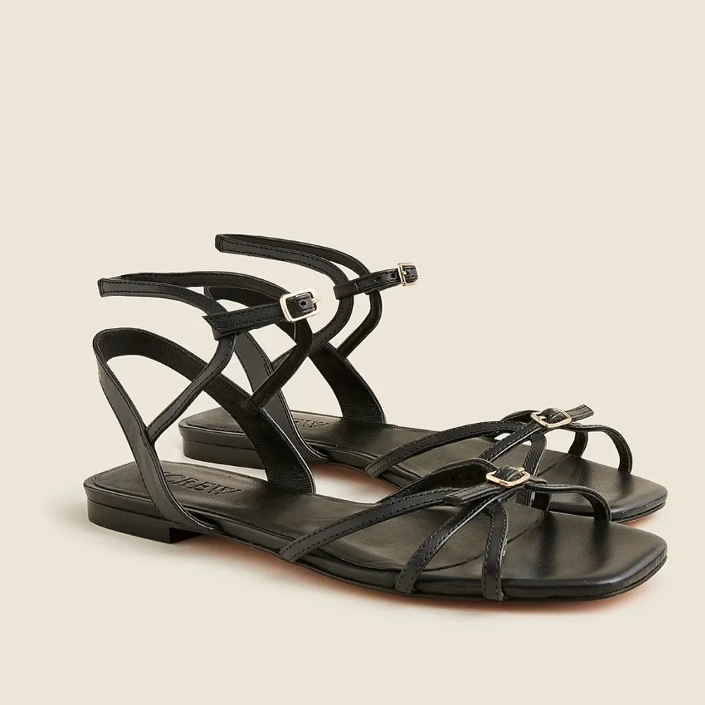 New J. Crew Capri buckle sandals in black leather size 5 CH300 $148
